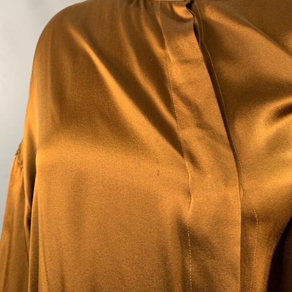 HAIDER ACKERMANN Size S Brown Silk Satin Nehru Collar Hidden Buttons Shirt - Picture 6 of 9